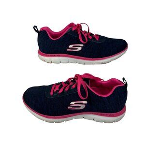 Skechers Womens Flex Sole 2.0 Navy Pink Athletic Shoes Sz 9 Memory Foam Comfort